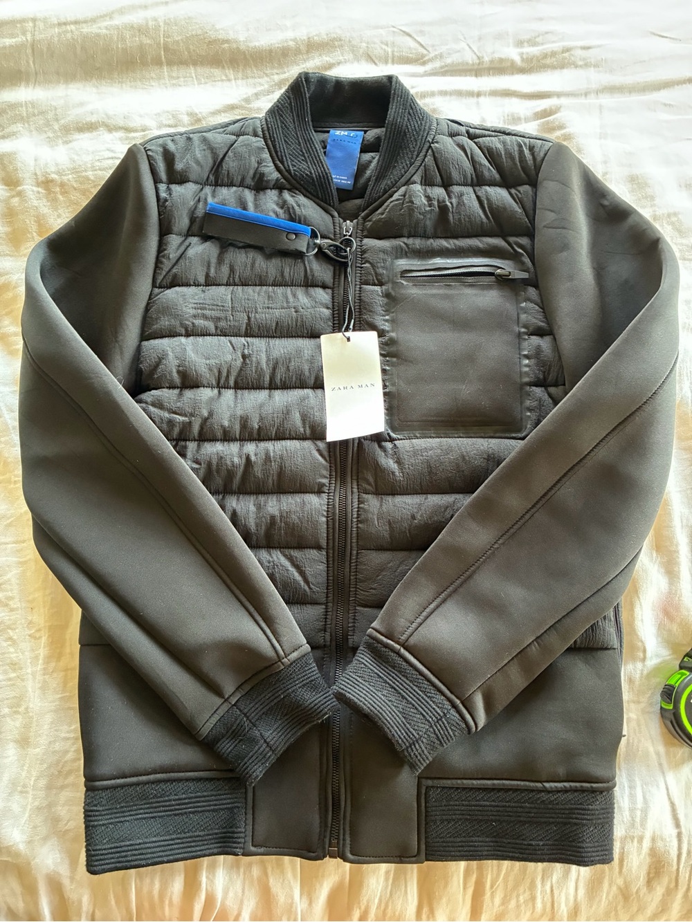 Zara Men’s Quilted Bomber Jacket - black medium